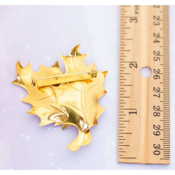 Vintage Golden Maple Leaves Brooch | Gold Tone Brooch | J2 - Picture 2 of 2